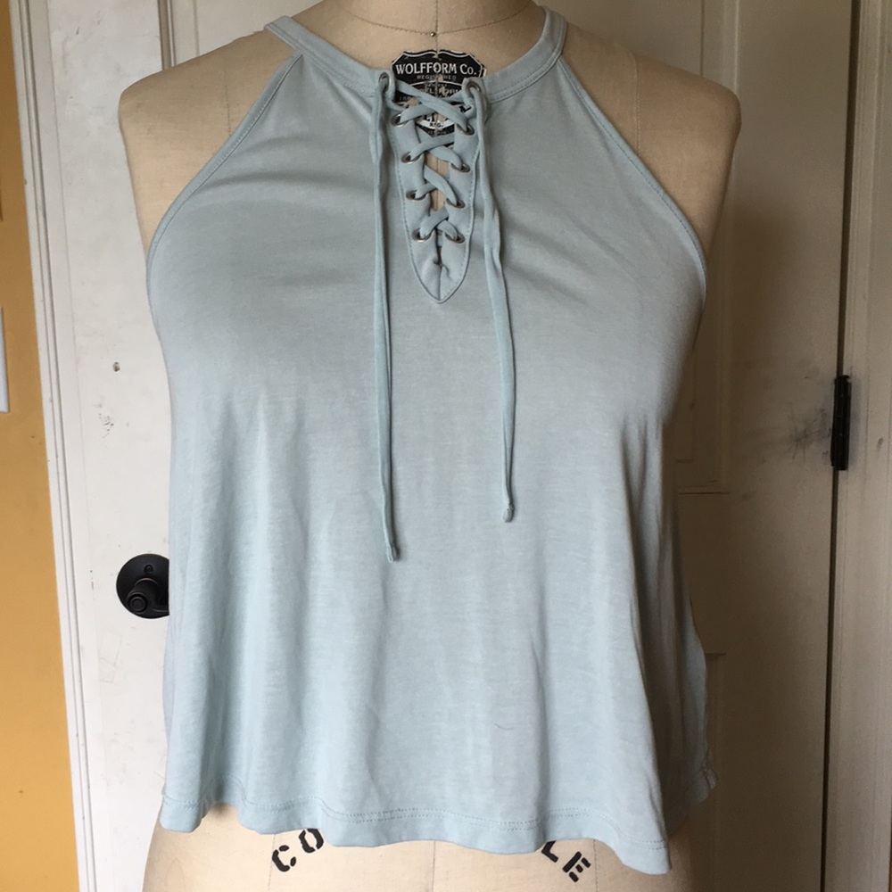 Light blue lace up top